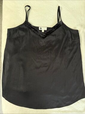 Floreat Black Satin V-Neck Top with Velvet Trim